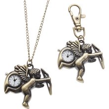 Unisex Cupid Style Alloy Quartz Analog Keychain Necklace Watch (Bronze)