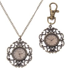Unisex Hollow Style Alloy Quartz Analog Keychain Necklace Watch (Bronze)