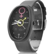 Unisex Leather Analog Quartz Watch Wrist with Elliptical Case (Black)