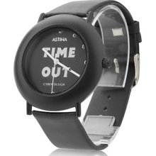 Unisex Leather Analog Quartz Watch Wrist 0687e (Black)