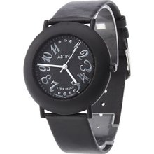 Unisex Simple Design PU Quartz Analog Wrist Watch (Black)