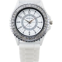 Unisex's Fashionable Style Wrist Watch White Silica Gel Shining Crystal Around