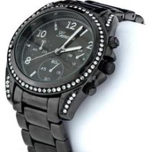 Valentine's Rhinestone Boyfriend Watch - Gun Metal - Final