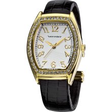 Vernier Ladies Gold Tone Genuine Crystal Stone Bezel Lizard Embossed Bangle Watch (Gold-tone)