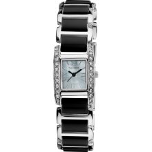 Vernier Women's Dazzling Rectangular Silver/ Black Links Bracelet Watch