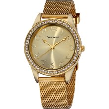 Vernier Women's Gold Tone Crystal Stone Bezel Mesh Strap Watch