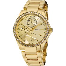 Vernier Women's Gold Tone Side Chrono Look Crystal Bezel Bracelet Watch