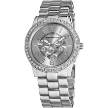 Vernier Women's Silver Tone Boyfriend Size Faux Chrono Crystal Stone Watch