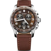 Victorinox Swiss Army 'Chrono Classic' Leather Strap Watch Brown