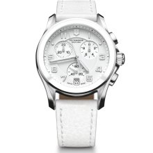 Victorinox Swiss Army M ens Chrono Classic Stainless Watch - White Leather Strap - White Dial - 241500