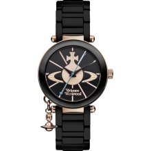 Vivienne Westwood Kensington Women's Quartz Watch With Black Dial Analogue Display And Black Ceramic Bracelet Vv067rsbk