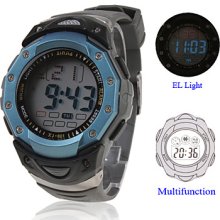 Waterproof Digital Multifunction EL Automatic Light Watch with Calendar & Alarm & Chronograph - Blue