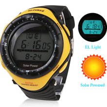 Waterproof Solar Powered Automatic with Watch Alarm & EL Light & Chronograph - Yellow