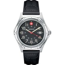 Wenger Men's Standard Issue XL Swiss Made Quartz Black Leather Strap Watch