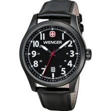 Wenger Mens Terragraph Analog Stainless Watch - Black Leather Strap - Black Dial - 0541.101