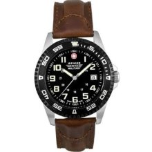 Wenger Na Swiss 72935 Sport 7 Accs Blk Dial Bezel Brwn Leather Strap