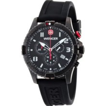 Wenger Squadron Men's Chronograph Watch With Black Dial And Black Silicone Strap 77053