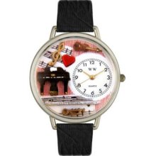 Whimsical Watches Mid-Size Japanese Quartz Music Teacher Black Leather Strap Watch