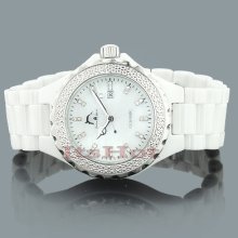 White Ceramic Watches Techno Master Ladies Diamond Watch 0.12ct