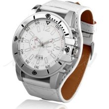 White Men Gents Quartz Movement Sport Wristwatch Watch 55mm Dial