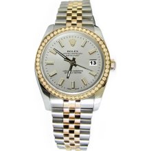 White stick dial diamond bezel Jubilee solid gold & SS rolex date just