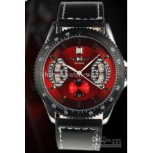 Winner Men's Automatic Mechanical Watches Analog Black Leather Red D