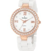 Women's 7078WRG White Ceramic Swarovski Crystal Rose Gold Bezel