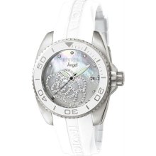 Women's Angel Stainless Steel Mother Of Pearl Dial White Strap