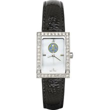 Womens Denver Nuggets Watch with Black Leather Strap and CZ Accents