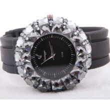 Womens Fashion Silicon Band Rhinestone Ladies Quartz Analog Wrist Watch Qz3415