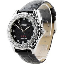 Women's Fashionable PU Analog Quartz Wrist Watch 2430 (Black)