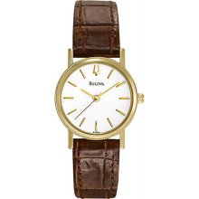 Women's Gold Tone Stainless Steel Dress Brown Leather Strap