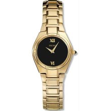 Women's Gold Tone Stainless Steel Dress Black Dial
