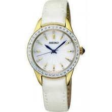 Women's Gold Tone Stainless Steel Case Leather Strap White Dial