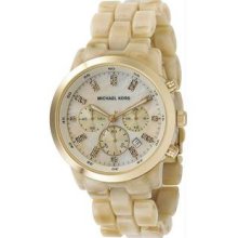 Women's Ivory Tone Plastic Link Quartz Chronograph Gold Tone Mother