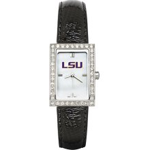 Womens Louisiana State University Watch with Black Leather Strap and CZ Accents