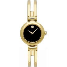 Women's Movado Harmony Black Dial Gold Tone Stainless Steel Watch 0604427