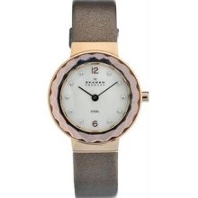 Women's Rose Gold Tone Stainless Steel Case and Leather Bracelet