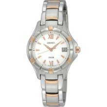 Women's Rose Two Tone Stainless Steel Solar Quartz White