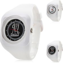 Women's Silicone Analog Quartz Wrist Watch with Big Number (White)