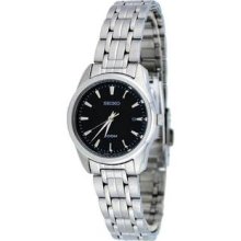 Women's Stainless Steel Case and Bracelet Quartz Black Dial Date