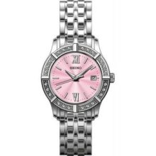 Women's Stainless Steel Quartz Pink Dial Roman Numerals Swarovski