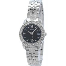 Women's Stainless Steel Quartz Black Dial Roman Numerals Swarovski Cry