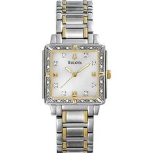 Women's Two Tone Square Stainless Steel Link Bracelet Diamond Mother