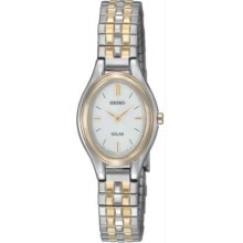 Women's Two Tone Stainless Steel Oval Shape Solar Quartz White Dial Ex