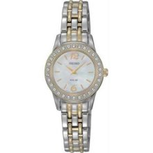 Women's Two Tone Stainless Steel Solar Quartz Mother of Pearl Dial