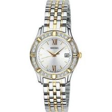 Women's Two Tone Stainless Steel Swarovski Crystals Silver Dial