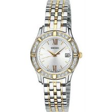 Women's Two Tone Stainless Steel Swarovski Crystals Silver Dial Quartz Date Disp