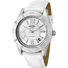 Women's White Mother Of Pearl Dial White Genuine Leather
