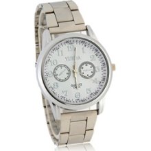 YUEDA Round Dial Men's Analog Watch with Stainless Steel Strap (White)